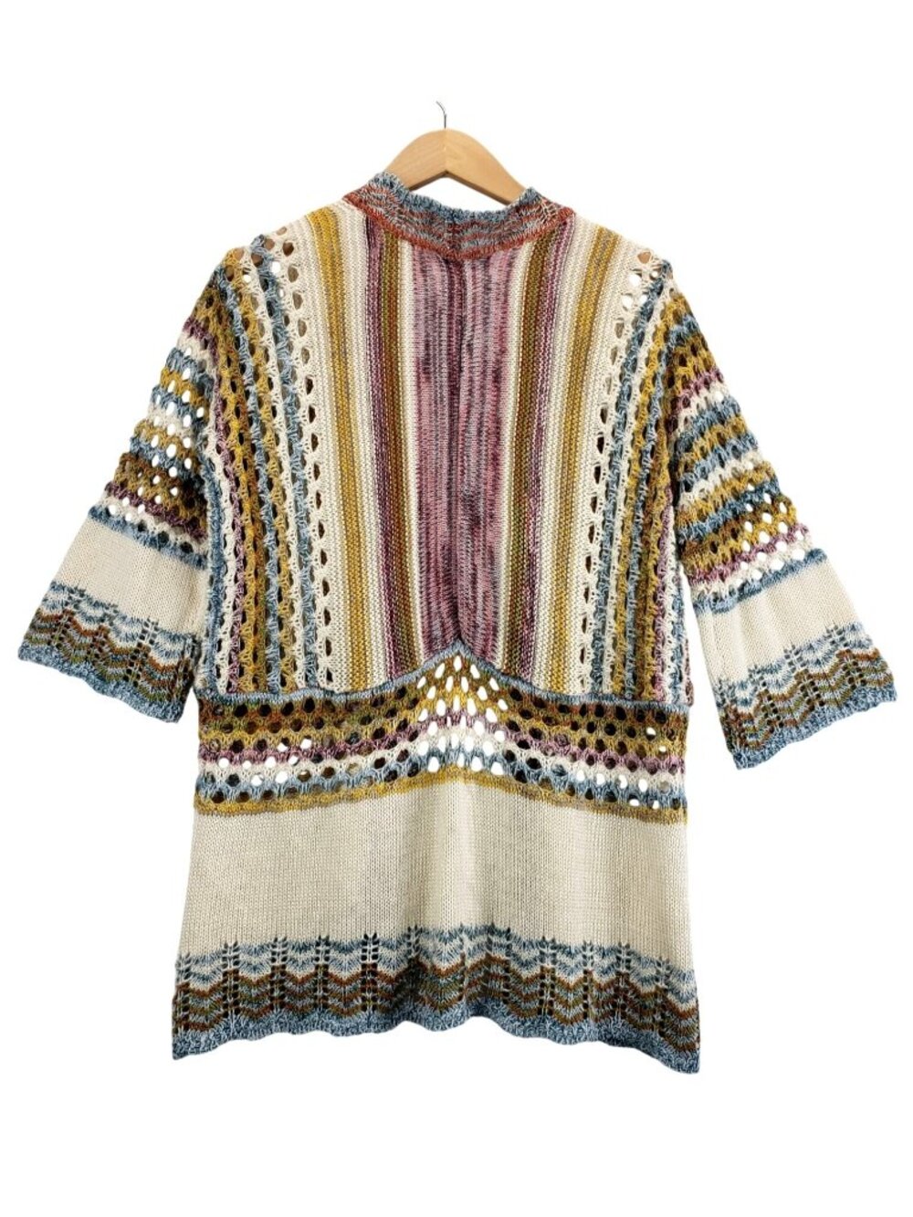 Kimono Cardigan Sweater Open Front M Multiples Multicolored Stipes Boho Cottage - Picture 3 of 12